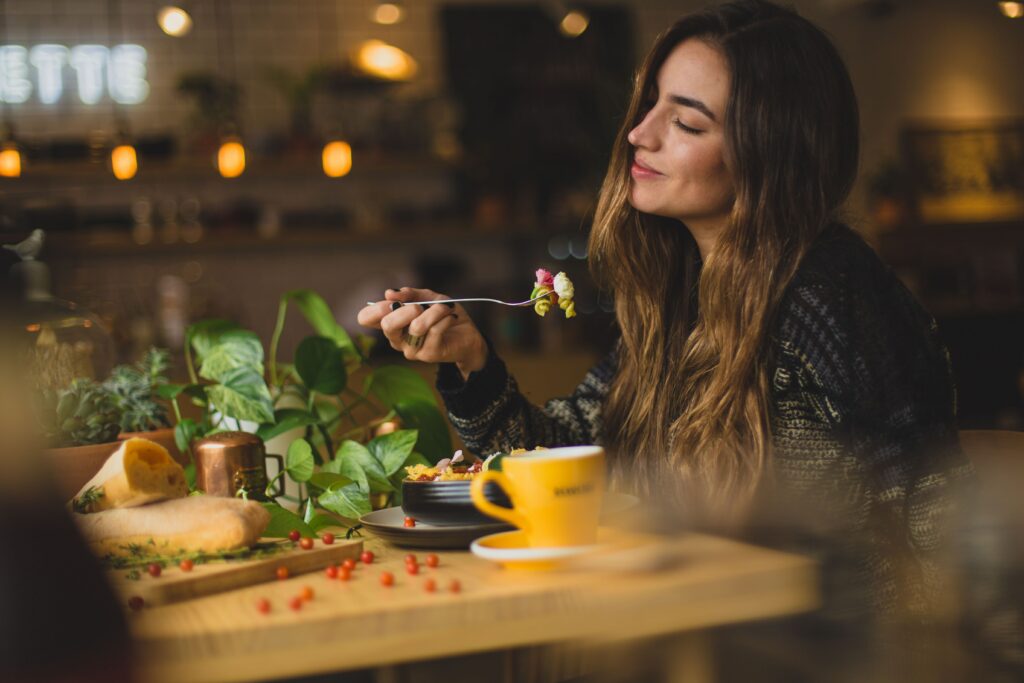 Woman eating mindfully