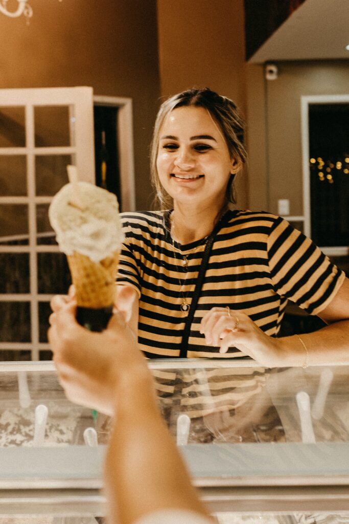 woman ordering ice cream